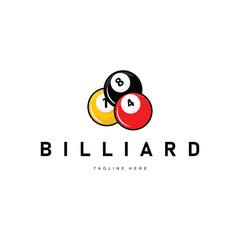 Billiard club logo design vector game badge sport template pool table with ball and stick simple illustration template