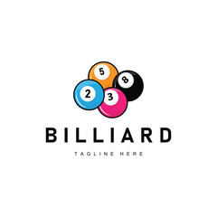 Billiard club logo design vector game badge sport template pool table with ball and stick simple illustration template
