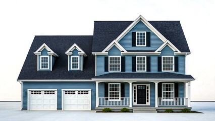 Charming Blue Suburban House Exterior Dream Home Real Estate Property