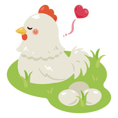 平飼いされたニワトリと卵のイラスト