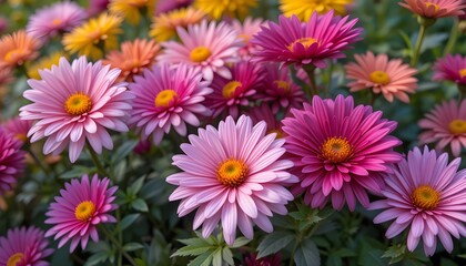 Obraz premium Chrysanthemum Flowers Blooming in a Garden with Bright, Vivid Colors for a Beautiful Autumn Floral Display