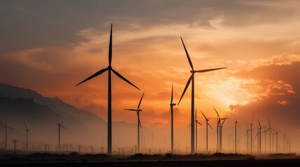 Obraz premium A large group of wind turbines are lined up in a field