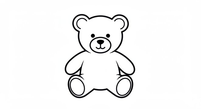 Sitting Teddy Bear Outline Illustration in Simple Style