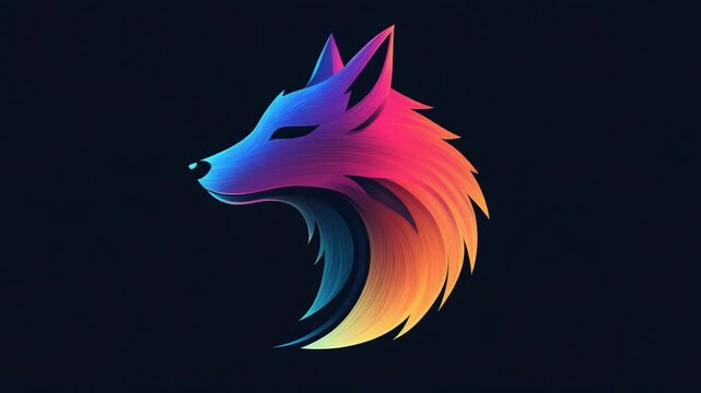 Vibrant fox logo with vivid color gradient design on dark background art illustration