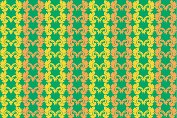 Damask seamless pattern and wallpaper, green , yellow ,orange 