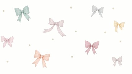 Obraz premium Elegant Bows: Delicate bows in pastel hues gracefully scattered on a simple background, embodying a sense of elegance, charm, and whimsy.