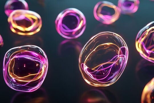Embryonic stem cell viewed under microscope showing glowing details