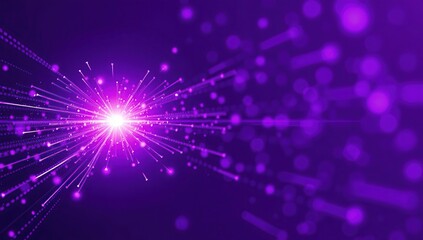 Fototapeta premium Abstract Purple Tech Background with Data Fog on the Right and Bright Energy Core on the Left, Featuring Vibrant Lighting, Fine Digital Details, and a Futuristic Aura, Representing Innovation