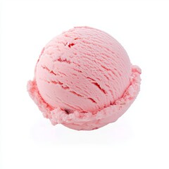 A single scoop of pink ice cream, centered and isolated on a white background. High-resolution photograph, high quality, high contrast. 