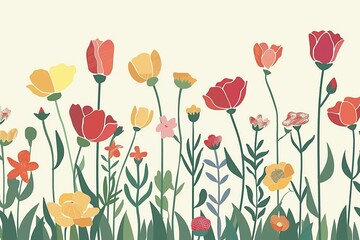 vector drawn spring background with flowers