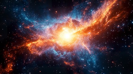 Stellar formation in a vibrant nebula with dazzling light beams and galactic particles  