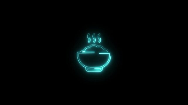 glowing neon cooking icon animation black background. 4K Video motion graphic animation.