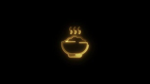 glowing neon cooking icon animation black background. 4K Video motion graphic animation.