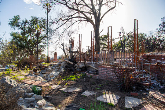 Homes destroyed in the Altadena wildfires in Altadena California USA