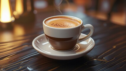 Fototapeta premium A cup of cappuccino on a wooden café table