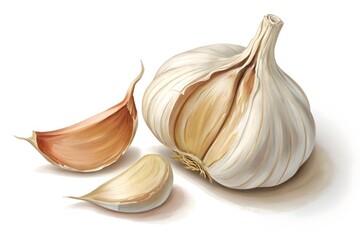 Fresh Garlic Clove on White, Realistic Detailed Stock Illustration