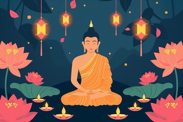 vector flat background for vesak festival celebration
