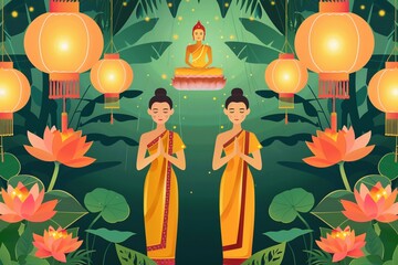 vector flat background for vesak festival celebration