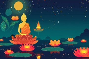 vector flat background for vesak festival celebration