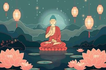vector flat background for vesak festival celebration