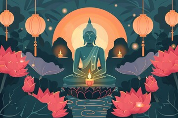 vector flat background for vesak festival celebration