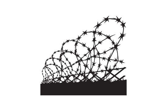 simple and unobtrusive Barbwire fence vector silhouette illustration isolated in white background