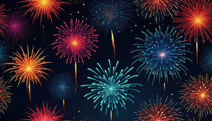 Fototapeta premium Bursting Fireworks Display: Festive Celebration Background