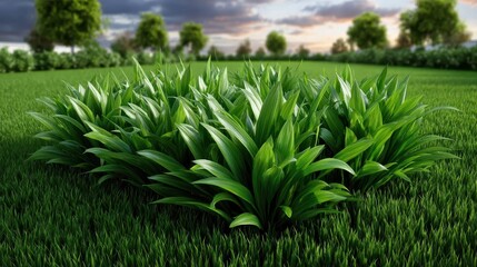 Obraz premium Lush Green Plants in a Vibrant Garden Landscape at Sunset Beautiful Nature Scenery with Green Grass and Foliage