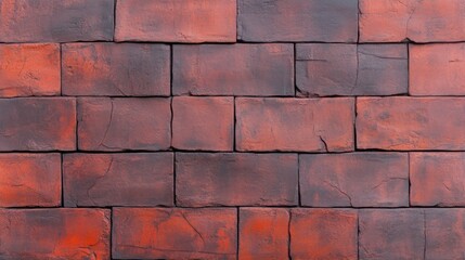 Obraz premium Rustic red brick wall background, aged and weathered surface with visible mortar and texture, warm lighting