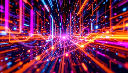 Obraz premium an expansive digital landscape filled with a myriad of colorful lights that resemble a network of data connections or pathways