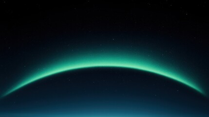 Fototapeta premium A glowing green arc appears over a dark horizon, resembling Earth's atmosphere with a backdrop of stars in space.