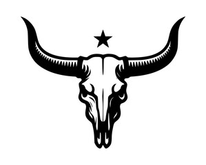Obraz premium Longhorn Skull Texas Icon Logo Black Vector Cowboy Design