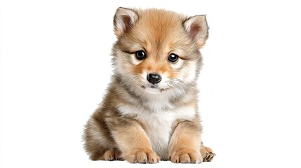 Obraz premium Adorable small puppy sitting contentedly on the ground, a heartwarming portrait