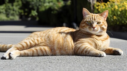 Obraz premium A chubby tabby laying belly up in the sun