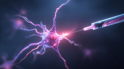 Injecting neuron cell with syringe for medical research and treatment