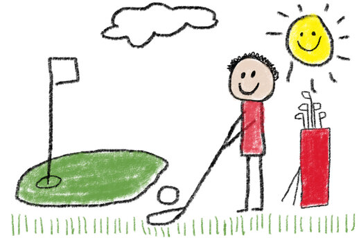drawing of person golfing on golf course draw sketch art crayon