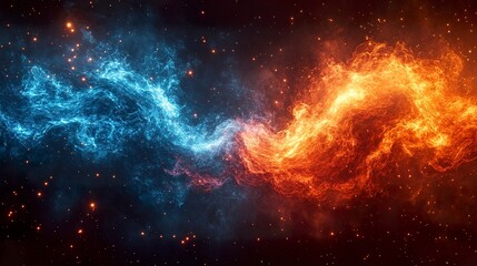 Naklejka premium Symmetrical flame artwork with glowing red and blue colors, representing balance and opposition 