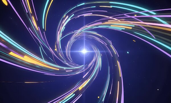 Abstract swirling lines of light, a futuristic tunnel effect