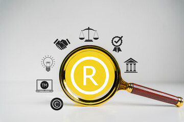 Registered trademark, intellectual property concept. Copyright, patent, intellectual property law.