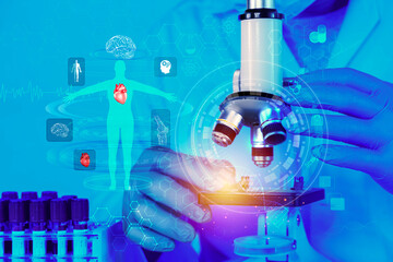 Scientist assembling molecular structure in laboratory using glass atoms for nanotechnology research