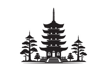 simple and unobtrusive Traditional pagoda vector silhouette illustration isolated in white background