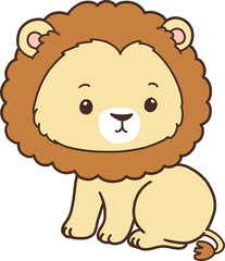 Hand Drawn Lion Cartoon Animals for Kids, Minimal Lion Line Art Doodle