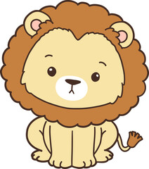 Hand Drawn Lion Cartoon Animals for Kids, Minimal Lion Line Art Doodle