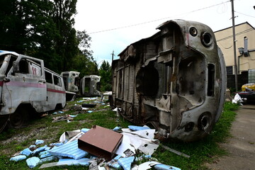 Utopian ruins abandoned ambulance Soviet vehicle