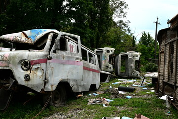 Utopian ruins abandoned ambulance Soviet vehicle