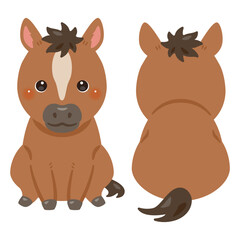 お座りしたウマの前後イラストセット