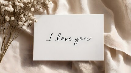 Affectionate message with delicate flowers and soft fabric convey love and gentle sentiments for someone special.