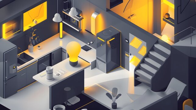 2.5D Isometric Smart Home Vector Scene (IoT Device Visualization)