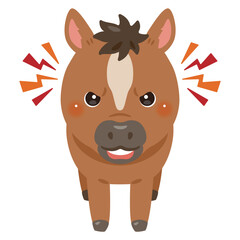 正面から見た怒るウマのイラスト