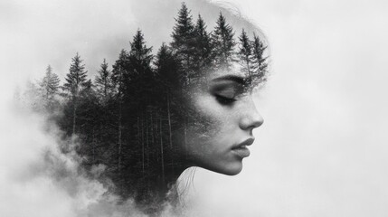 Woman with forest in her head